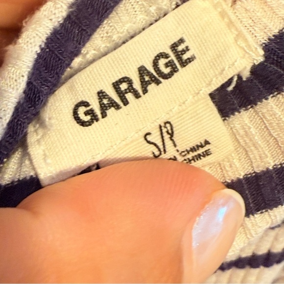 GARAGE High Neck Sleeveless Tank Top Navy White Stripe size Small - Picture 2 of 3